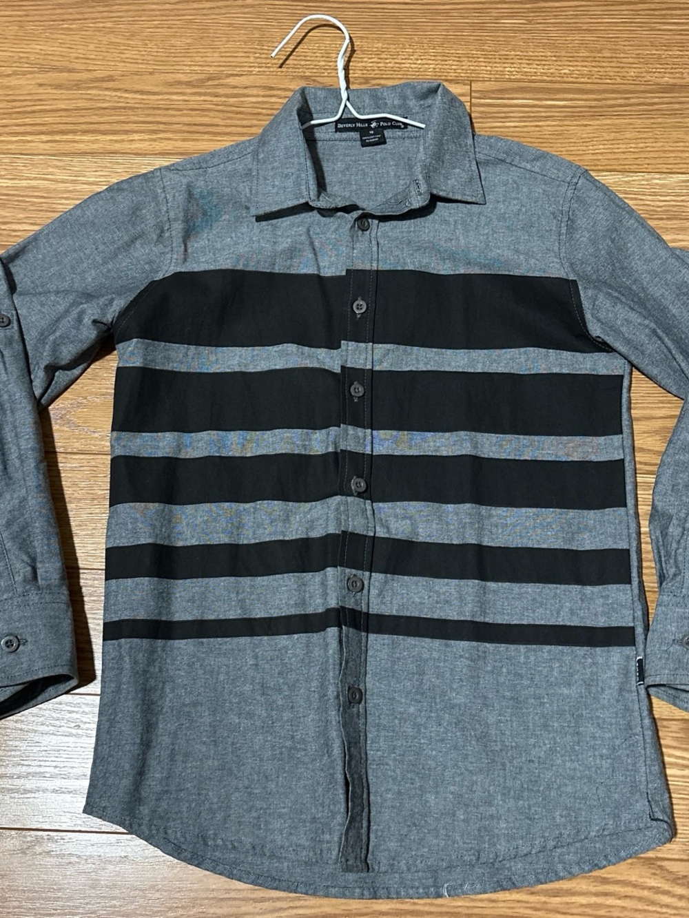 Beverly Hills Polo Club Gray Shirt with Black Horizontal Stripes
